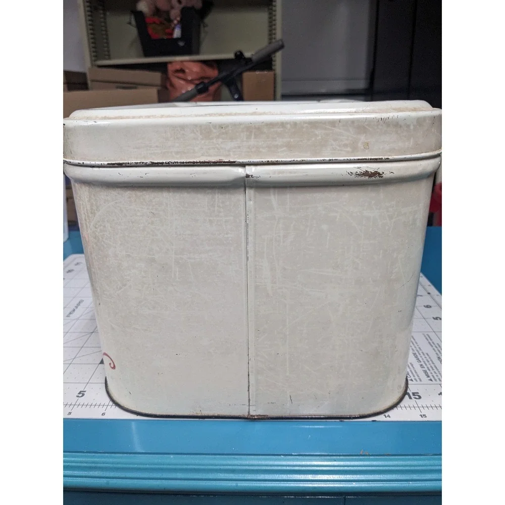 Vintage Metal Bread Box‎ Hand Painted Red Fruit Farmhouse Cream Bread Bin 13.5in